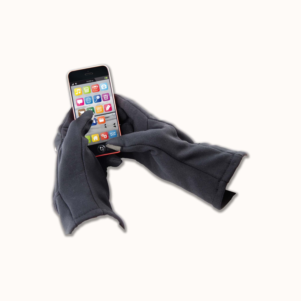 Paire de gants tactile pour téléphone - 9,5 x H 24 cm - Noir Paire de gants tactile pour téléphone - 9,5 x H 24 cm - Noir