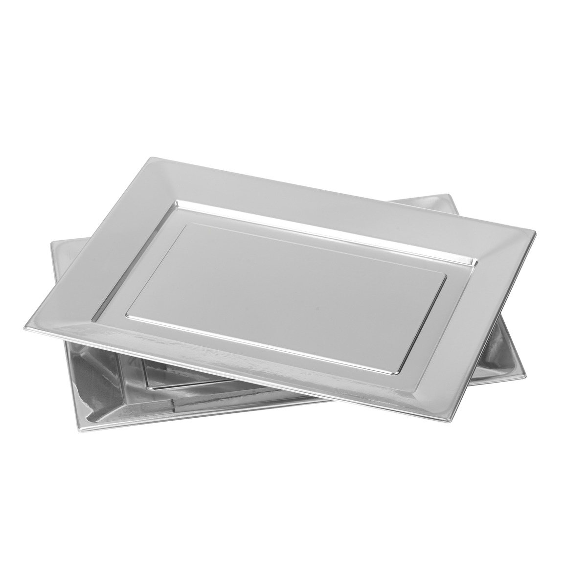 Lot de 4 plateaux en plastique - 16,5 x 31,5 cm - Argenté
