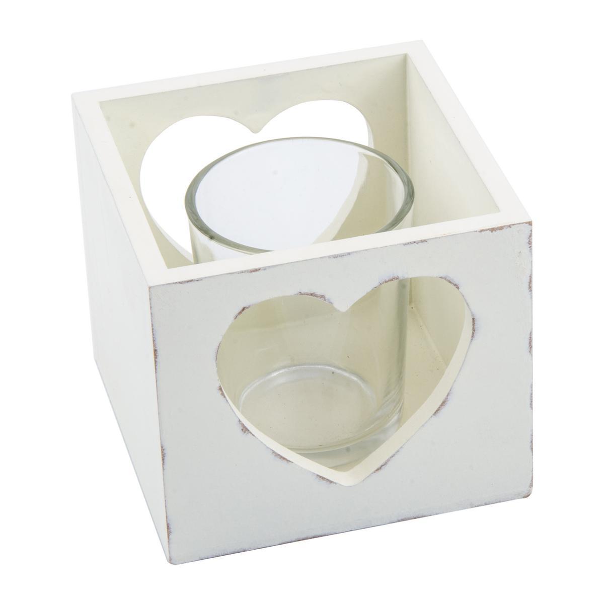 Photophore carré cœur - MDF - 9,2 x 9,2 x H 8 cm - Blanc Photophore carré cœur - MDF - 9,2 x 9,2 x H 8 cm - Blanc