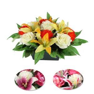 Jardinière Roses, Lys, Chrysanthèmes - H 18 cm