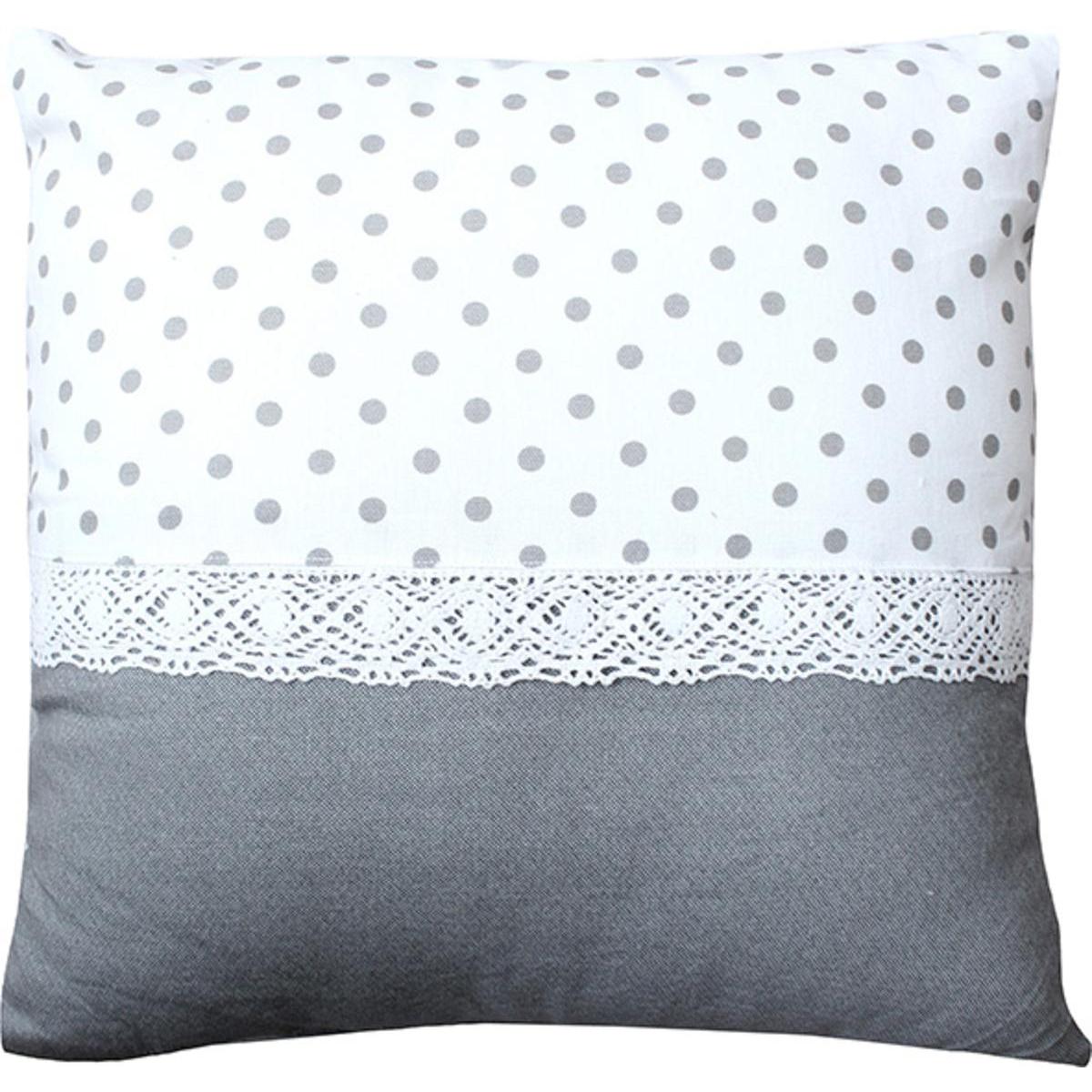 Coussin pois et dentelle - 40 x 40 cm - Gris Coussin pois et dentelle - 40 x 40 cm - Gris