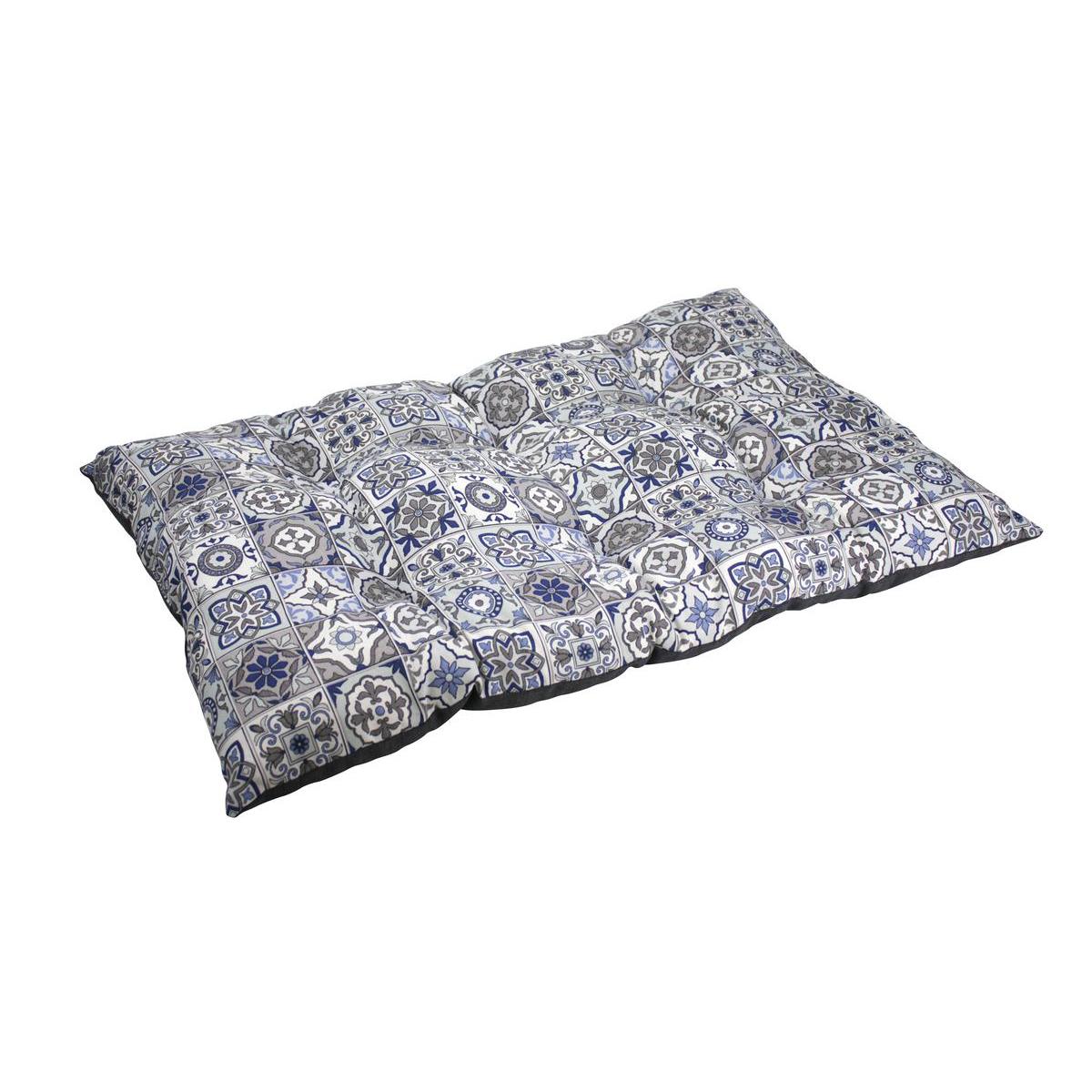 Matelas bombé réversible motifs carreaux de ciment - 90 x 55 x 15 cm - Différents modèles - Bleu, gris