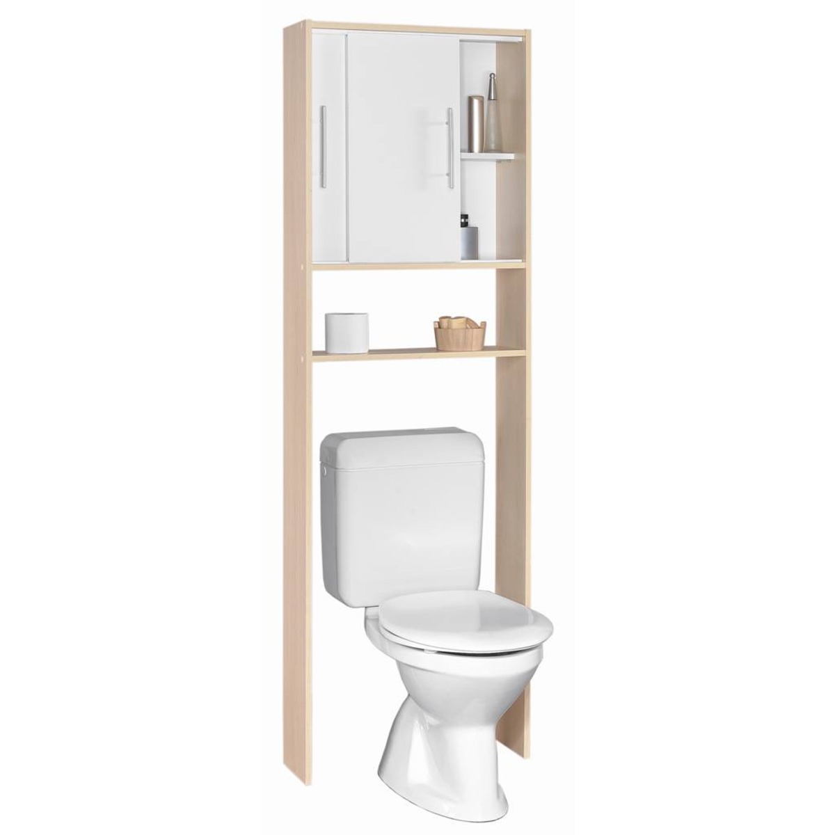 meuble de rangement wc 2 placards 59 6 x 19 4 x h 185 cm beige blanc meuble de salle de bain la foir fouille