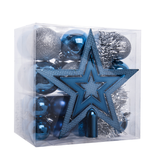 Kit Deco Sapin Bleu Argent Boules De Noel La Foir Fouille