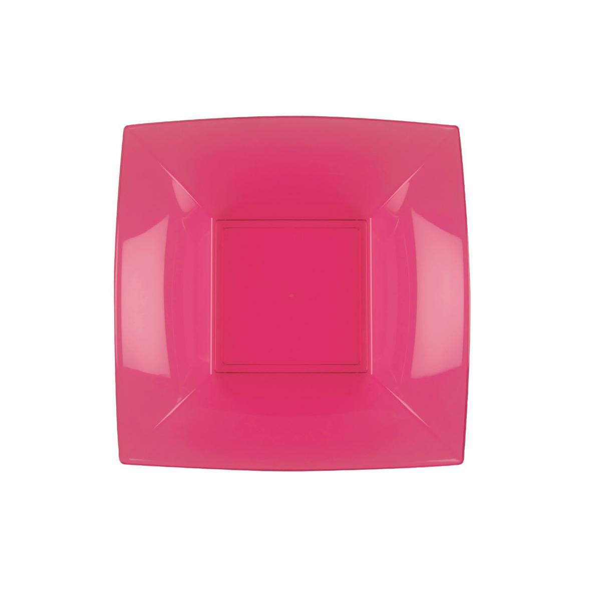 6 assiettes creuses jetables - Polypropylène - 18 x 18 cm - Fuchsia
