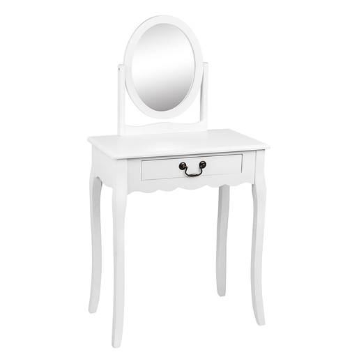 Coiffeuse 1 Tiroir Miroir 65 X 36 X H 127 Cm Blanc Meubles