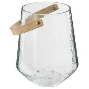Photophore verre anse bambou ete H 20