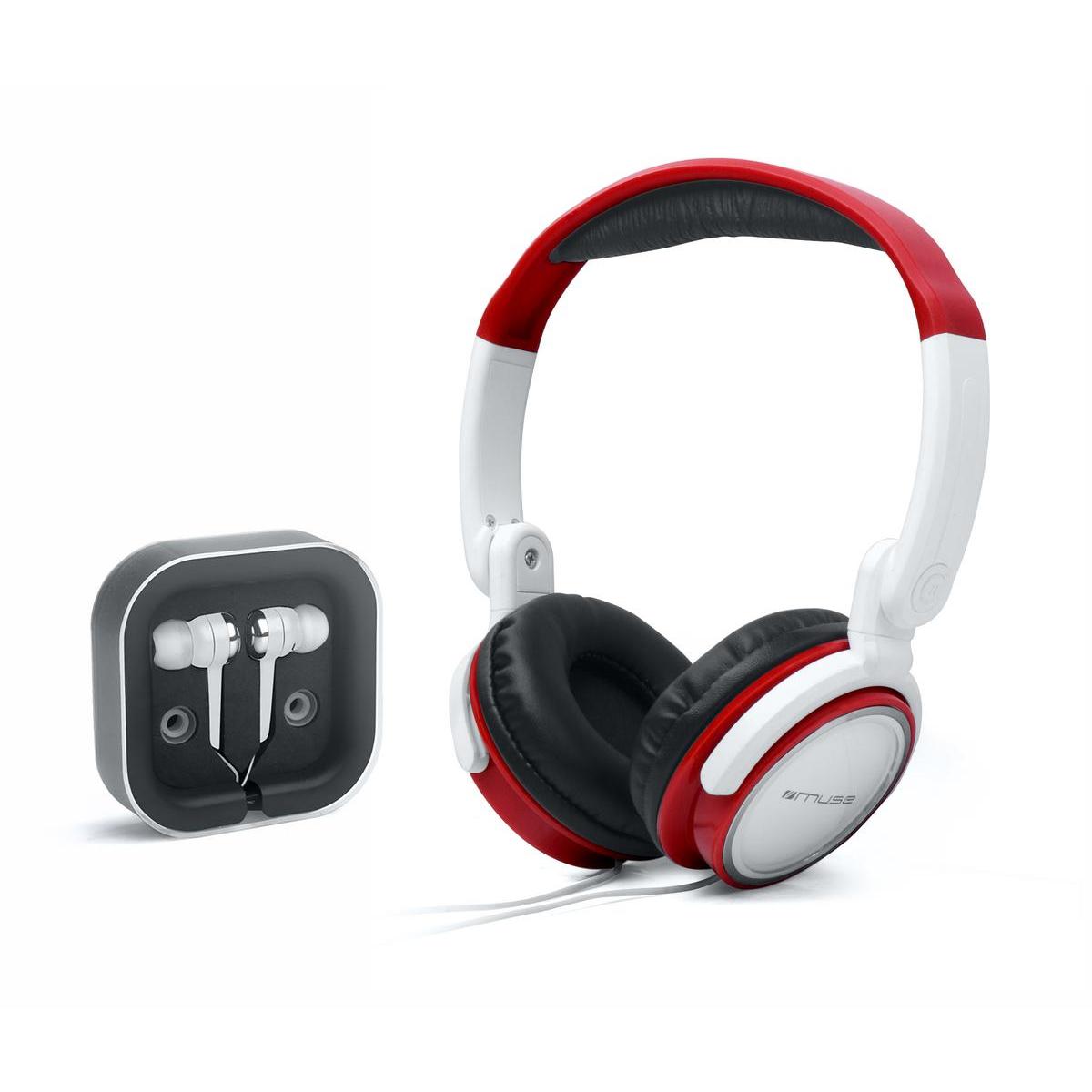 Casque stéréo + écouteurs intra-auriculaires - Plastique - Blanc et Rouge Casque stéréo + écouteurs intra-auriculaires - Plastique - Blanc et Rouge