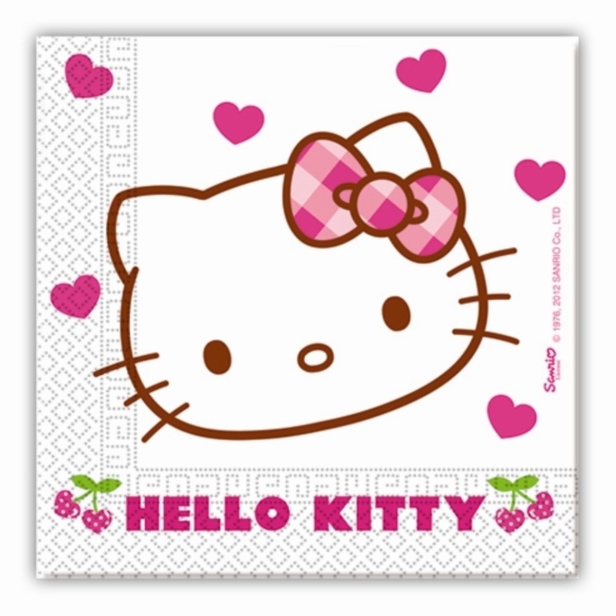 Lot de 20 serviettes Hello Kitty Hearts en pate de cellulose - 33 cm - Multicolore