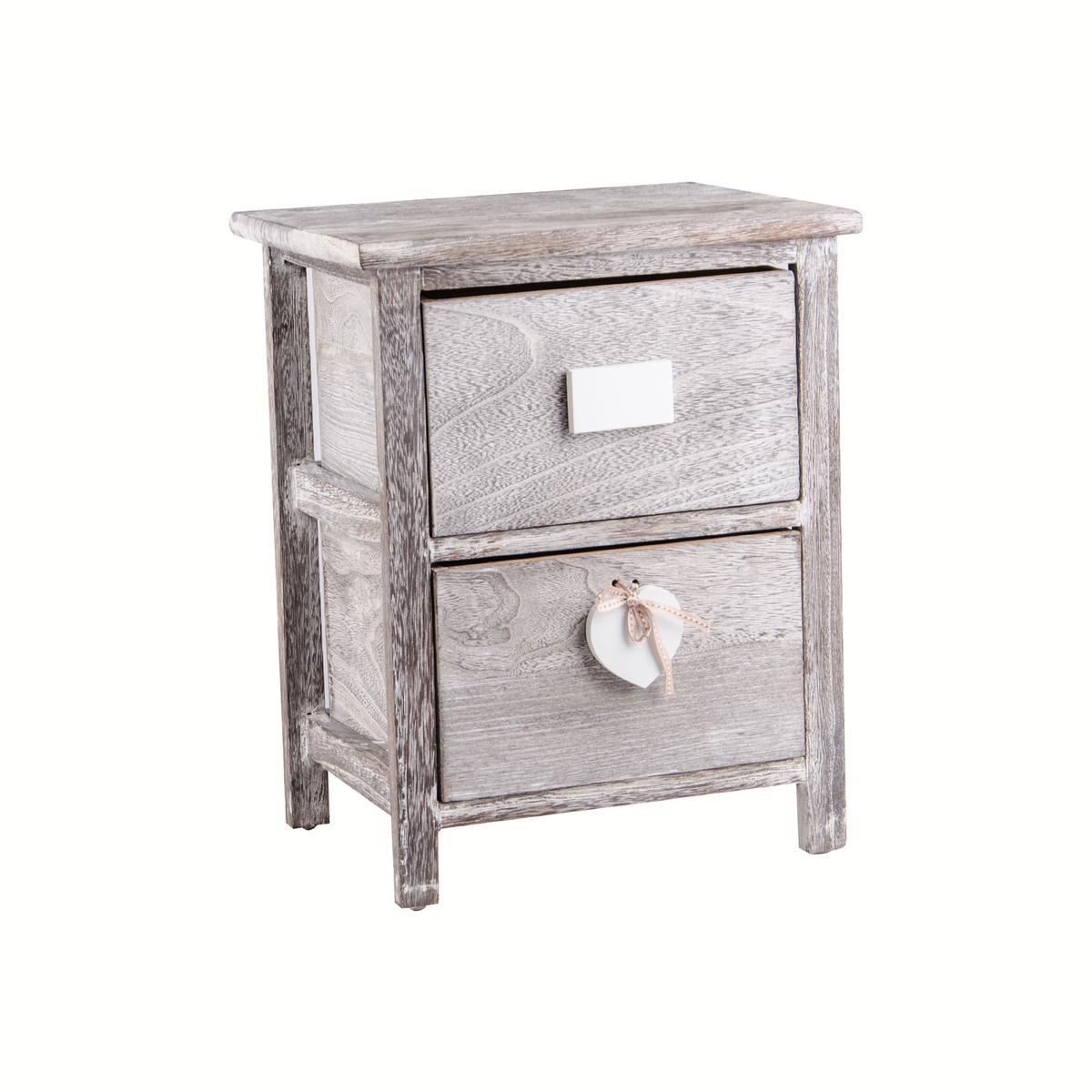 Meuble de rangement 2 tiroirs - Bois - 35 x 28 x H 43 cm - Gris