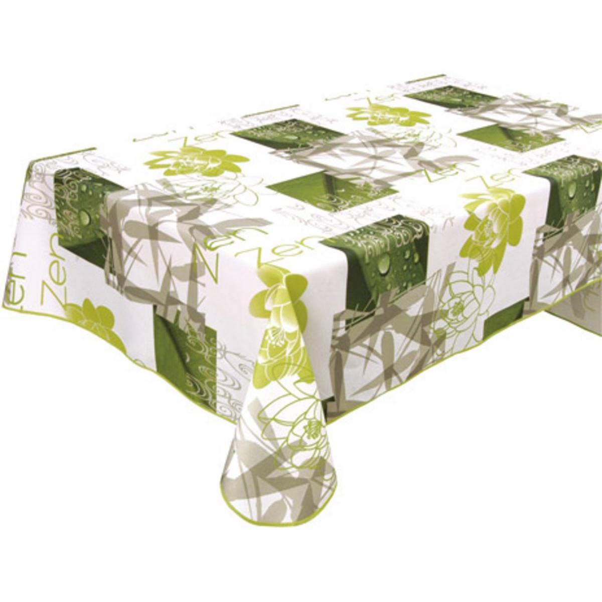 Toile cirée rectangulaire - 100 % Polyester - 145 x 300 cm - Vert et blanc Toile cirée rectangulaire - 100 % Polyester - 145 x 300 cm - Vert et blanc