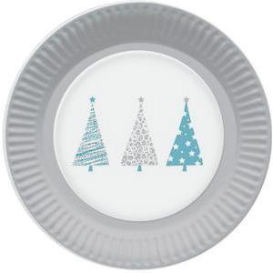 Assiettes carton rondes 23 cm x 10 pièces sapin Noël argent bleu