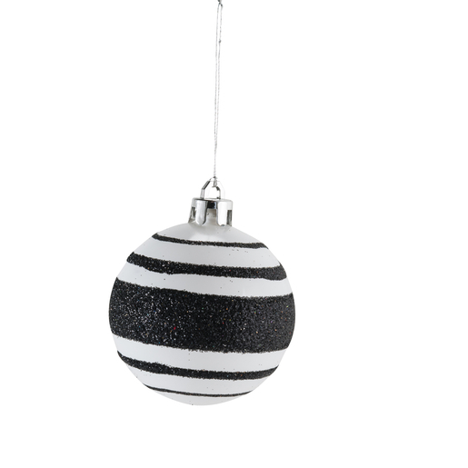 Lot De 6 Boules Plastique Noir Et Blanc Boules De Noël