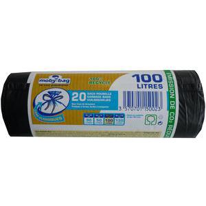 Sac poubelle standard Moby - 100 litres - Polyéthylène Recycle - Noir