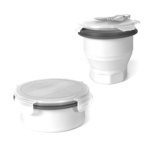 Lunch box rétractable spécial pâtes avec couverts intégrés 70 cl - Diamètre 14 cm - blanc