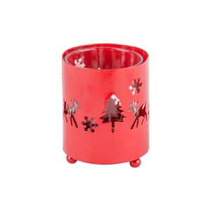 Photophore motif sapin et élan - 6 x H 7 cm - Rouge