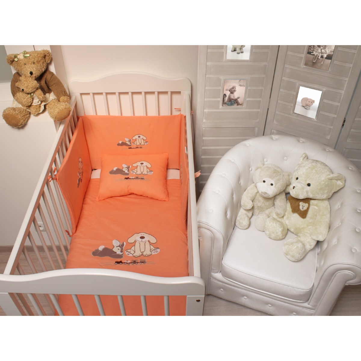 Couette bébé fille petit train + oreiller - Couette 90 x 110 cm - Oreiller 35 x 45 cm - Orange corail