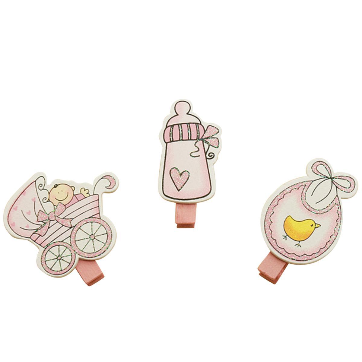 6 pinces décoratives thème naissance - Bois - 3,5 x 3 cm - Rose 6 pinces décoratives thème naissance - Bois - 3,5 x 3 cm - Rose
