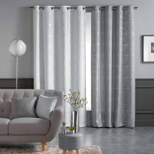 Rideau à œillets Quadris 140 X 260 Cm Gris Blanc
