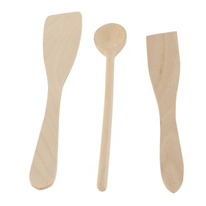 Lot de 3 ustensiles de cuisine en bois - longueur 30 cm - Beige