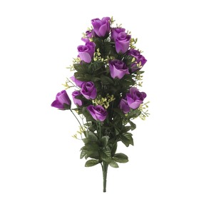 Bouquet piquet de 24 roses et gypsophiles artificiels - Hauteur 60 cm - Violet mauve