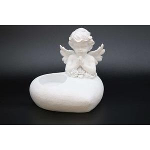 Petit ange porte-bougie forme de cœur - H 14 cm - Blanc