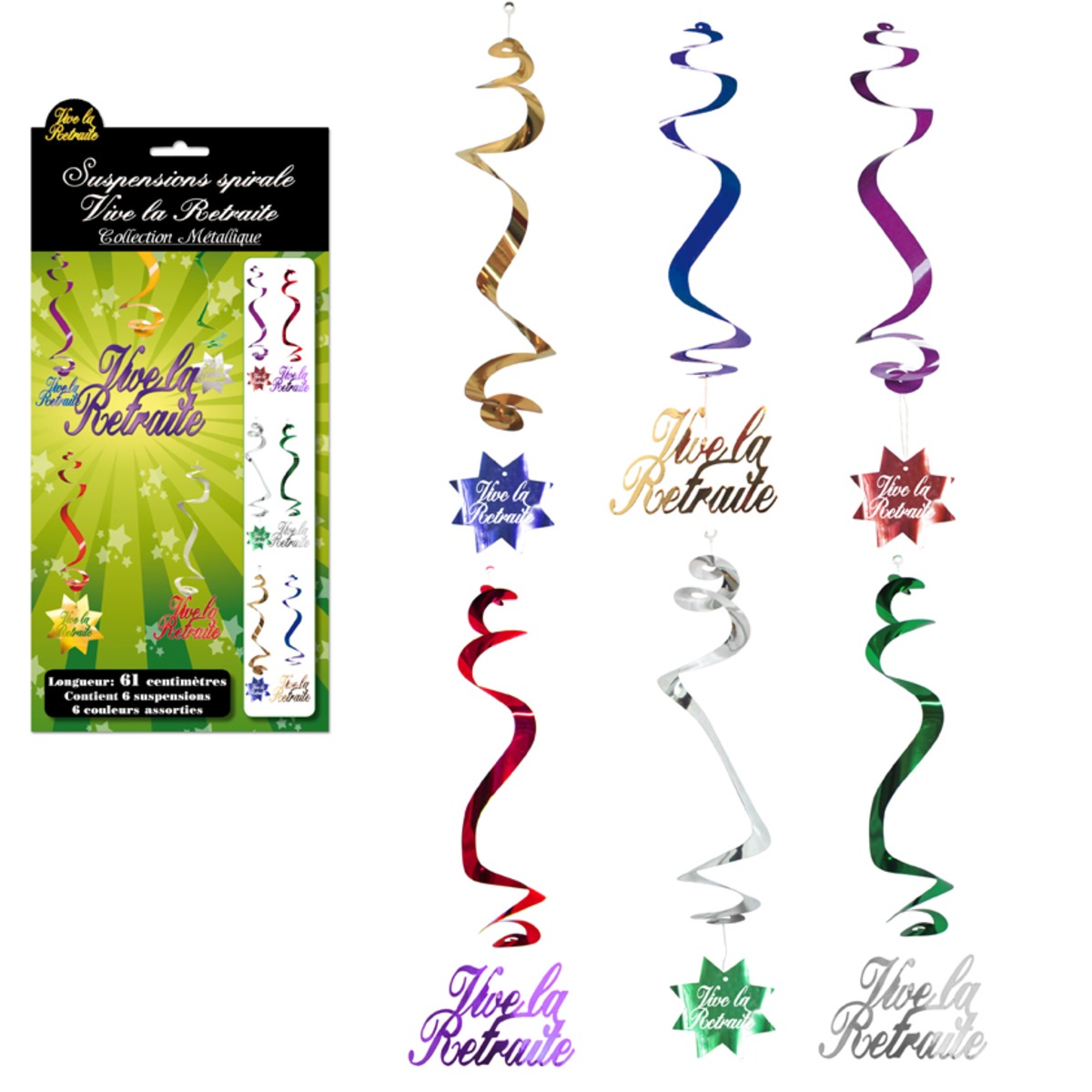 Lot de 6 suspensions spirales Vive la retraite - 61 cm - Multicolore Lot de 6 suspensions spirales Vive la retraite - 61 cm - Multicolore