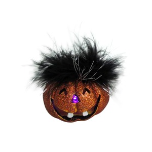 Photophore fun et lumineux citrouille à cheveux - 8 x 7,5 x 6,5 cm - Orange, noir