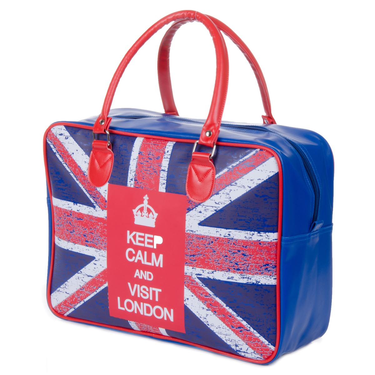 Sac à main style UK - 40 x 30 x 15 cm - Rouge, bleu
