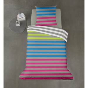 Housse de couette 140 x 200 cm + 1 taie d'oreiller - Multicolore - Modèle à rayures