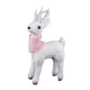Renne polaire à écharpe debout - 23 x 13 x H 36 cm - Rose, blanc