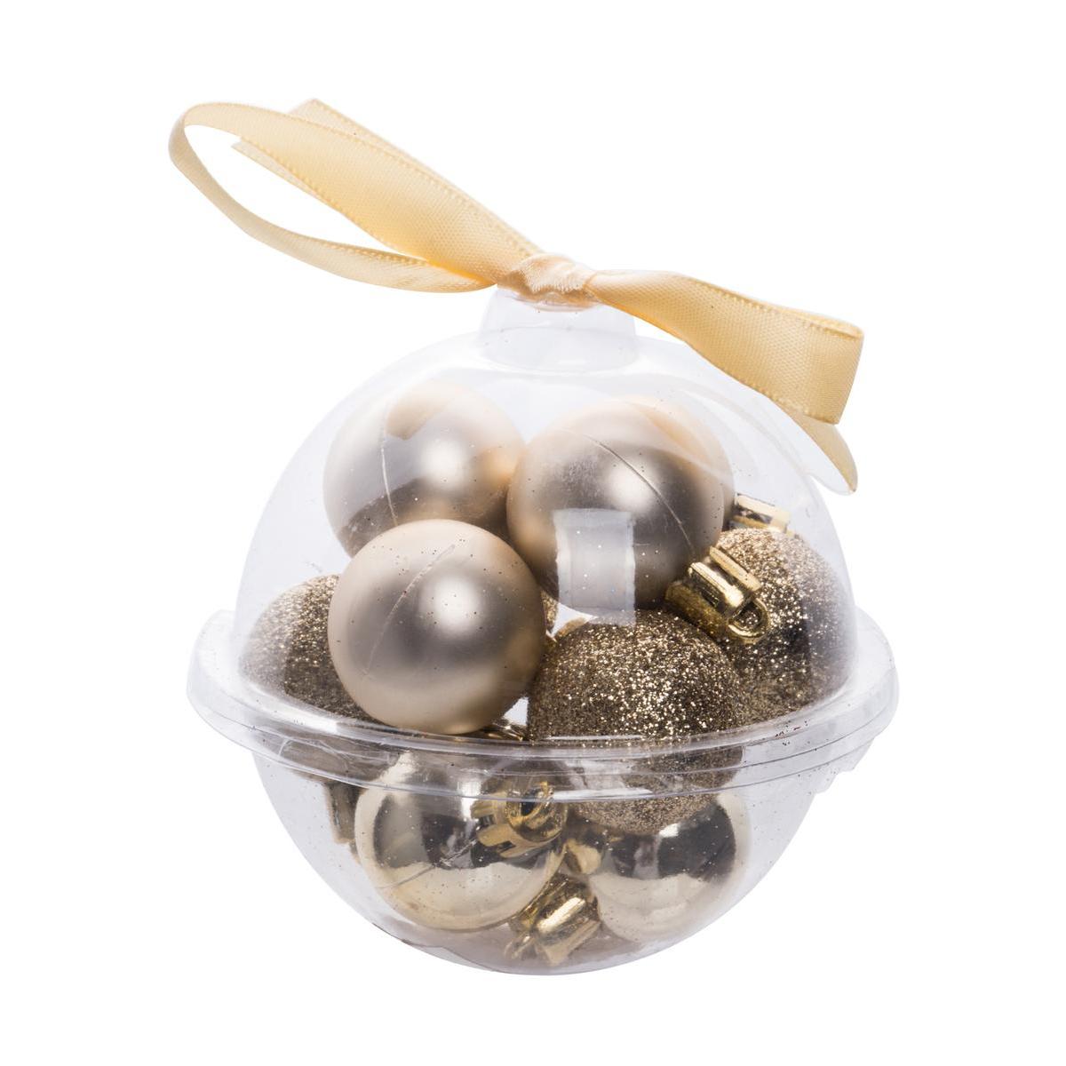 12 mini-boules de Noël - ø 3 cm - Différents modèles - Or