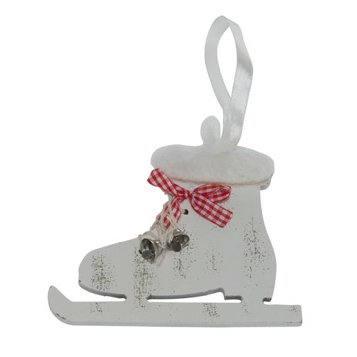 Suspension patin à glace , Bois , 13 x H 9,5 cm , Blanc