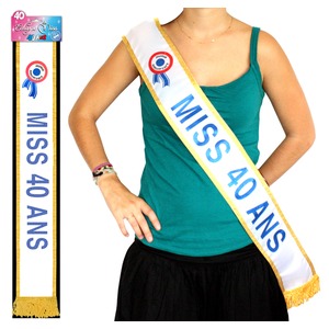 Écharpe de Miss 40 ans - Tissu - 184 cm - Bleu