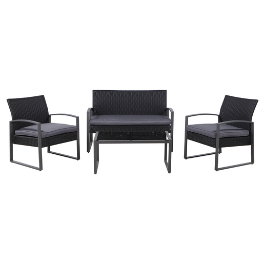 Salon De Jardin 4 Pieces Plastique Acier Verre Noir