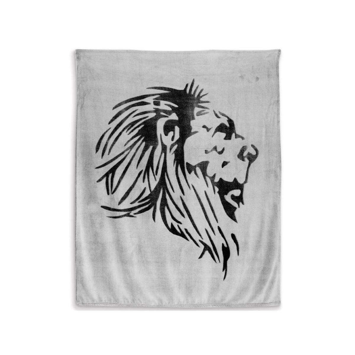 Plaid extra doux - 130 x 150 cm - Lion noir et gris Plaid extra doux - 130 x 150 cm - Lion noir et gris