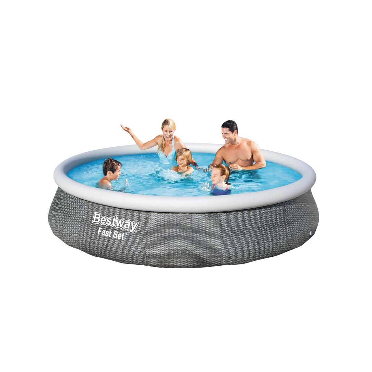 Piscine autoportante - ø 396 x H 84 cm - 7340 L - Gris granite, blanc - BESTWAY Piscine autoportante - ø 396 x H 84 cm - 7340 L - Gris granite, blanc - BESTWAY