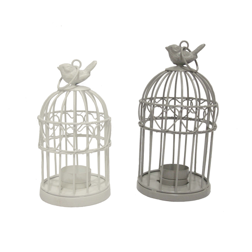 Photophore Sous Cage Doiseau Acier Blanc Bougeoirs Et