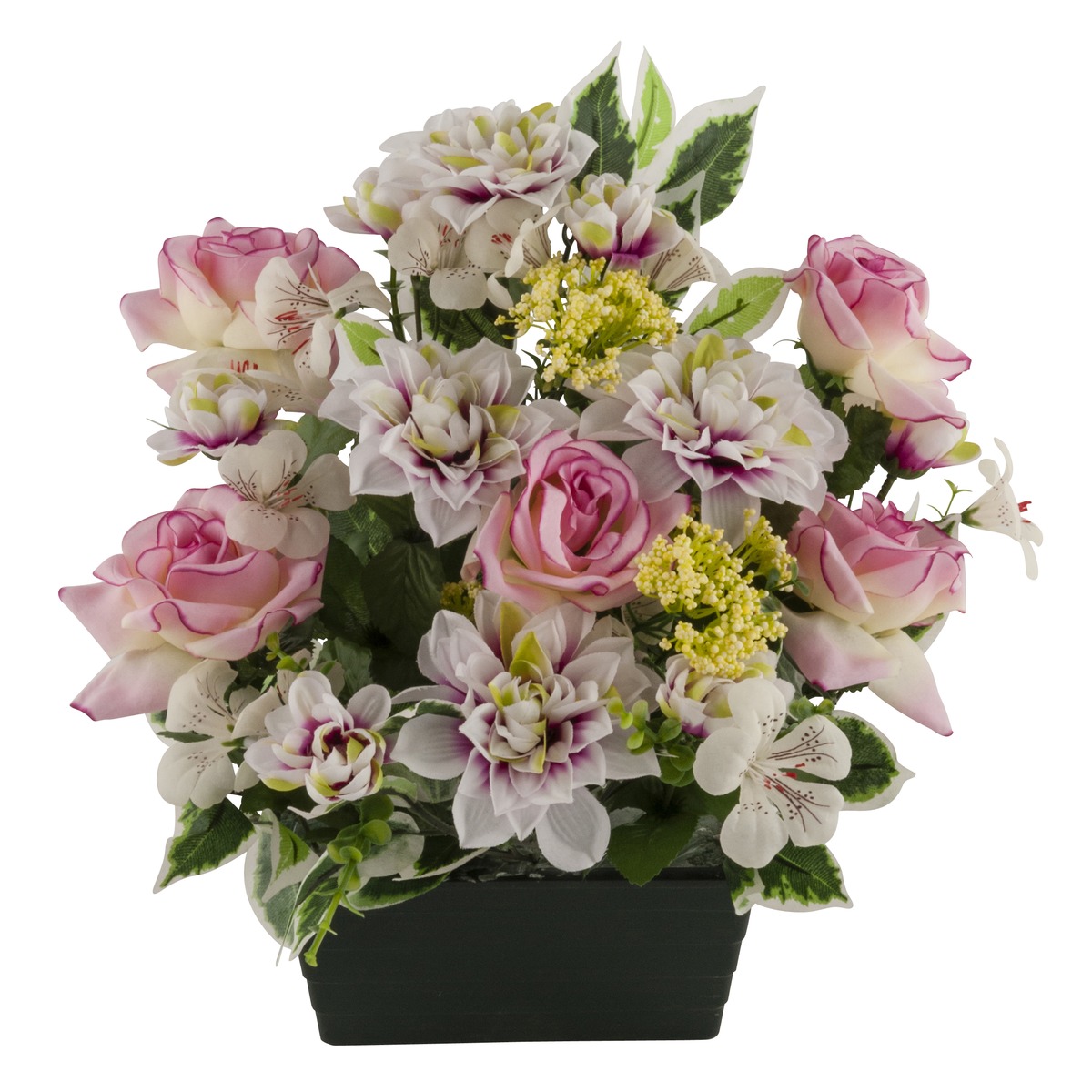 Jardinière de dahlias et de roses - Hauteur 38 cm - Rose