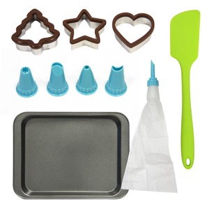 Coffret à pâtisserie pour enfant avec plaque de cuisson - Anti adhésif - 11 pièces - 25 x 25 x 5 cm - Bleu, marron