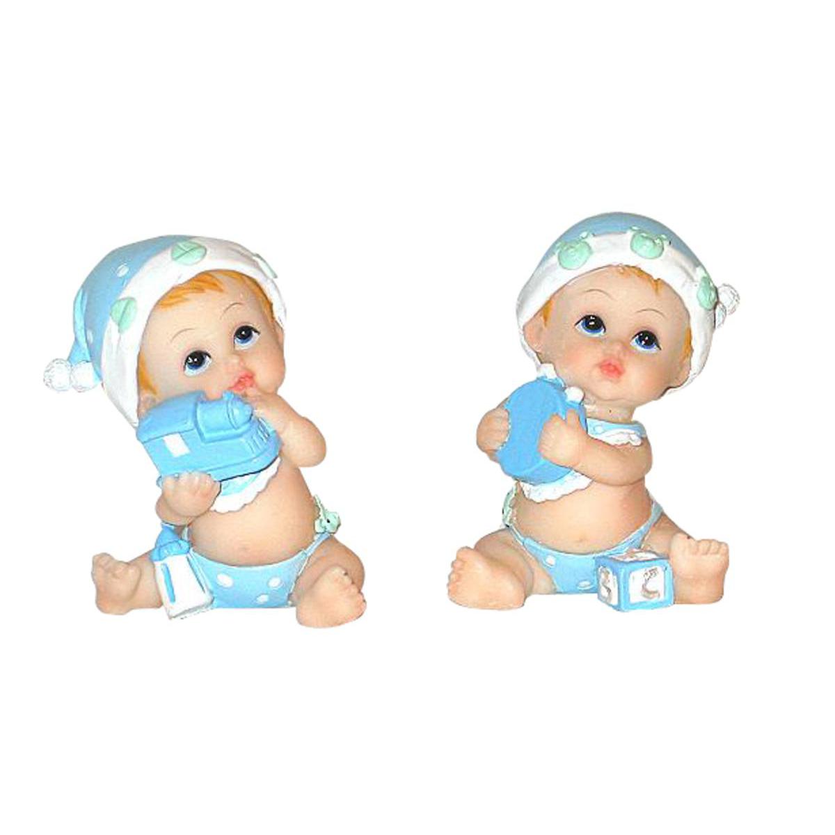 Sujet gaçon avec son biberon - Résine - 6,5 cm - Bleu ciel Sujet gaçon avec son biberon - Résine - 6,5 cm - Bleu ciel