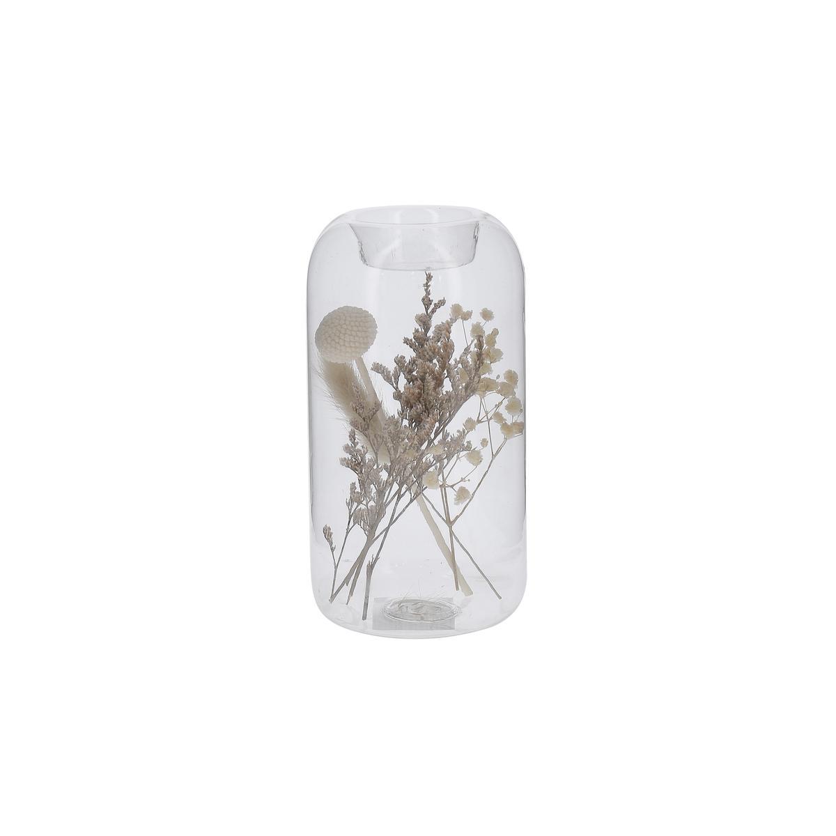 Bougeoir en verre avec fleurs séchées - ø 8 x H 15 cm - Transparent -Différents modèles et tailles - Kokoon