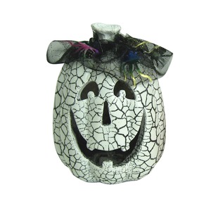 Citrouille lumineuse craquelée - 9,5 x 9,5 x 13 cm - Blanc
