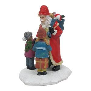 Figurine village, Père Noël avec enfants - Polyrésine - 6 x 5 x H 7 cm - Multicolore
