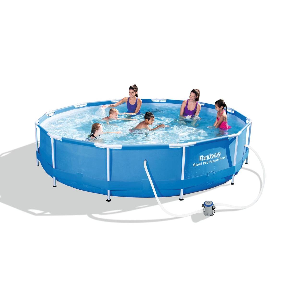 Piscine tubulaire + pompe - PVC et métal - Ø 366 x H 76 cm - Bleu Piscine tubulaire + pompe - PVC et métal - Ø 366 x H 76 cm - Bleu