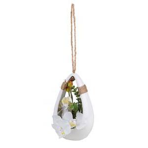 Orchidée en vase - Céramique, plastique et polyester - 14 x 24 x 23 cm - Blanc