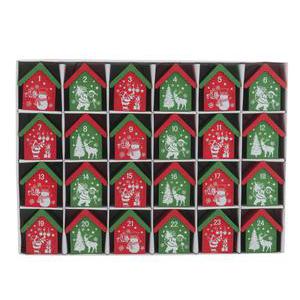 Lot de 24 suspensions maison calendrier de l'avent - Polybois - 7 x 5 x H 8 cm - Multicolore