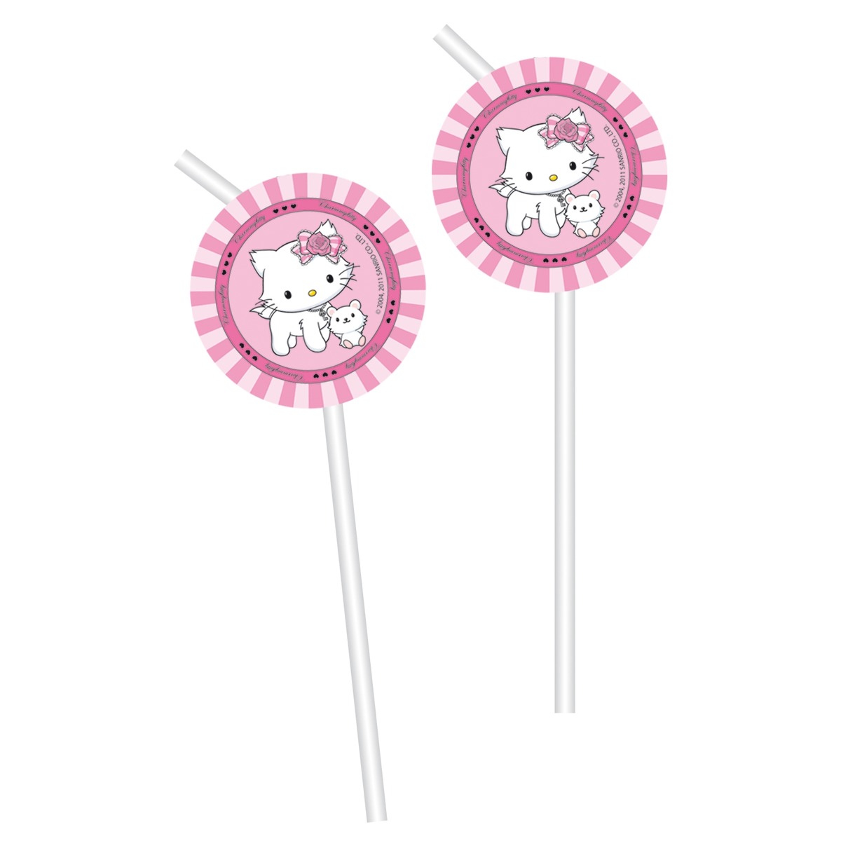 Lot de 6 pailles Charmmy Kitty en papier - 24 cm - Multicolore