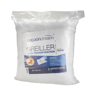 Oreiller anti-transpirant - Polyester - 60 x 60 cm - Blanc