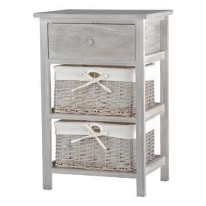 Meuble à tiroirs et panier en bois - 40 x 29 x H 64 cm - gris